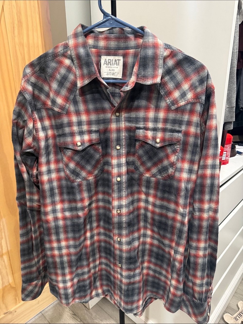 Ariat Red and Gray Plaid Western Snap-Front Shirt